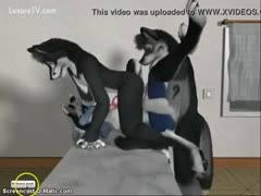Threesome dog sex on the bed with naughty animals - furry porn